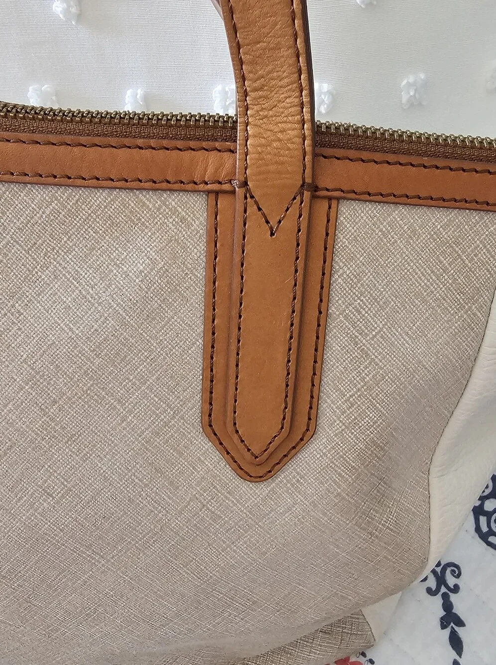 Fossil Beige and Brown Tote Bag